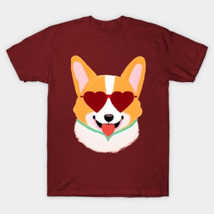 Corgi Dog with Heart Glasses T-Shirt